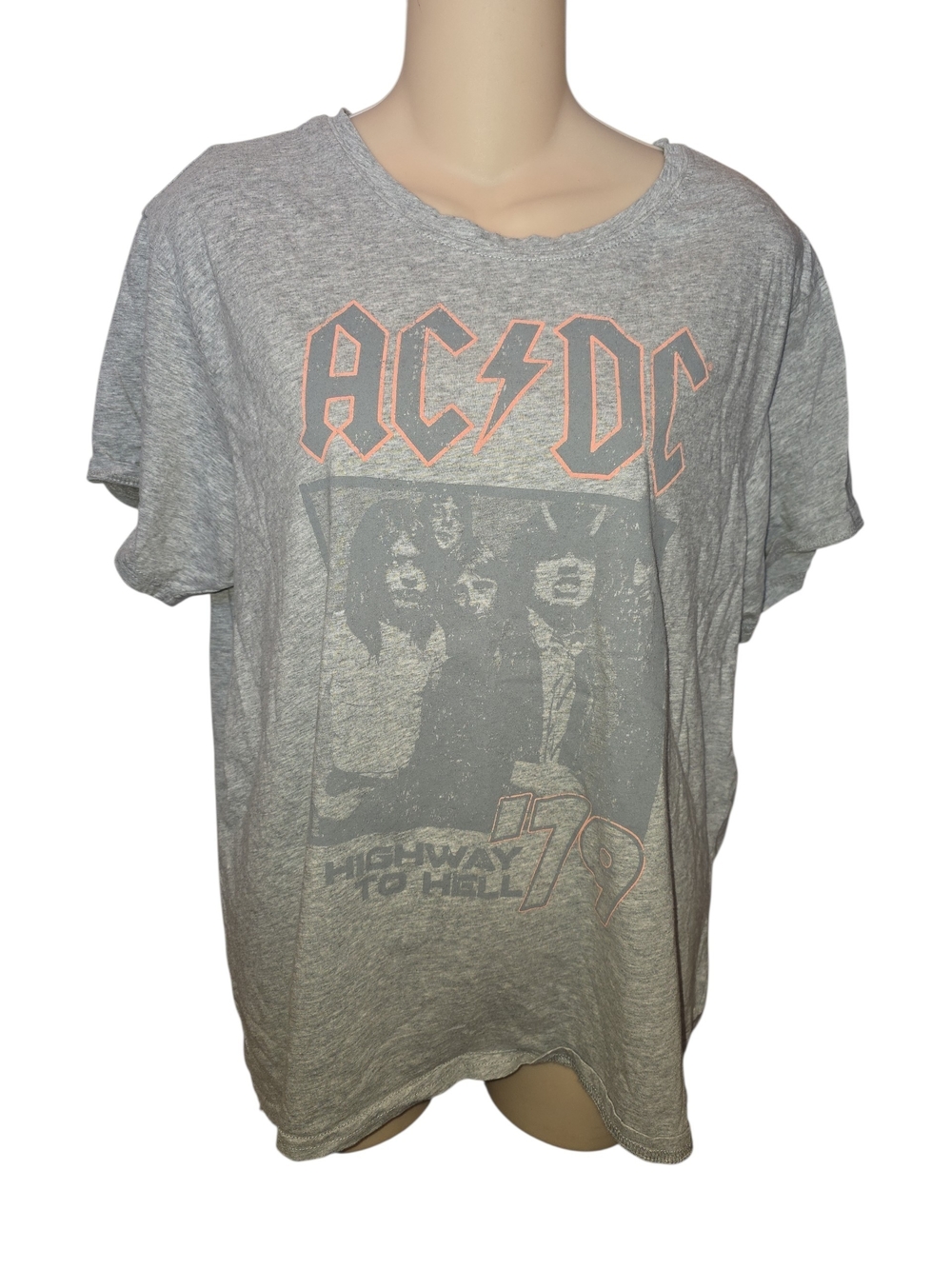 Womens AC/DC Grey Graphic Band Tee Short Sleeve Xl Highway To Hell '79